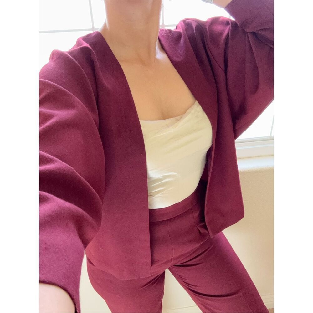 Womenâs Sâhandmade tailored 3 piece vintage burgundy set blazer pants midi skirt